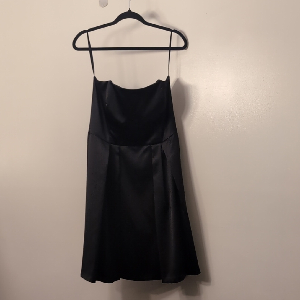 Jolie Satin Feel Black Strapless Dress Size 12 PTP 18